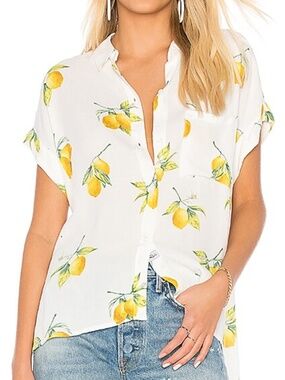 Rails Whitney Short Sleeve Button Down in White Lemons Sz Large